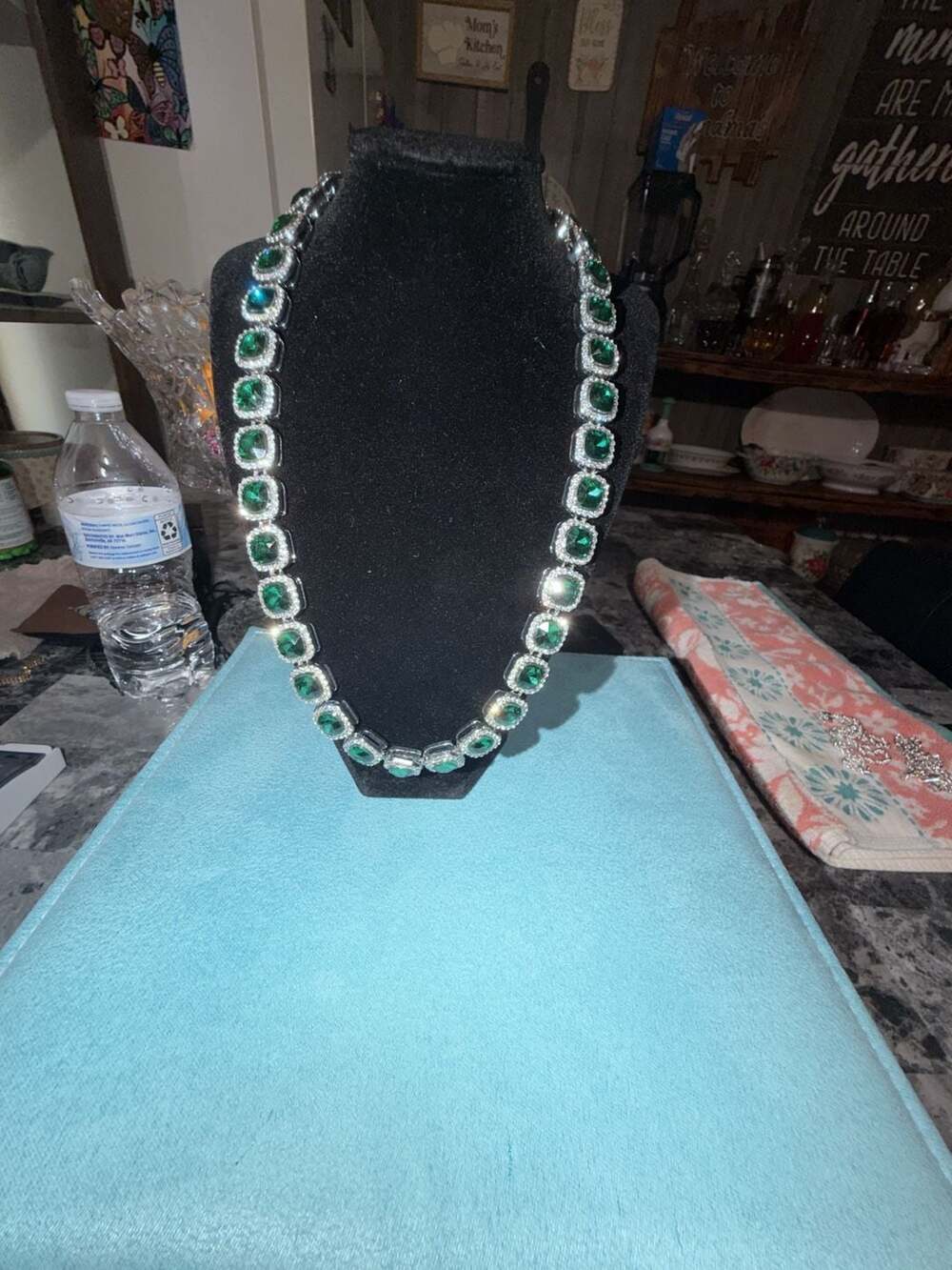 Iced Out Square Emerald Green Rhinestone Tennis 20 inch
